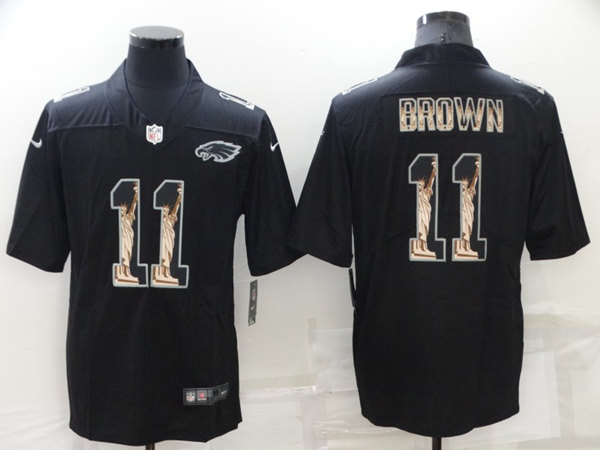 Men's Philadelphia Eagles 11 A. J. Brown Black Statue of Liberty Limited Stitched Jersey