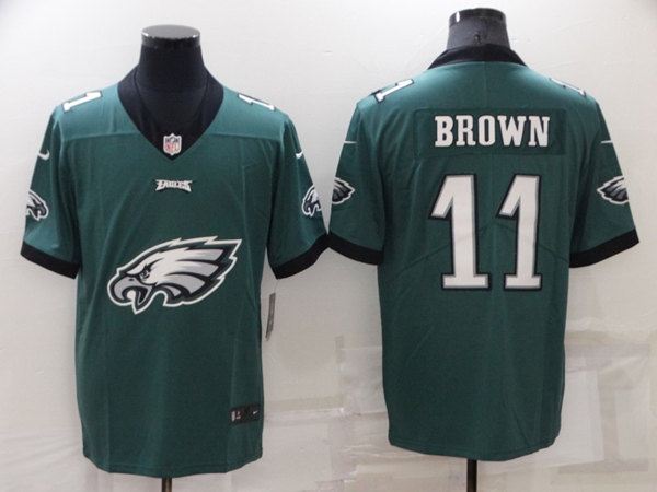 Men's Philadelphia Eagles 11 A. J. Brown Green Team Big Logo Limited Stitched Jersey