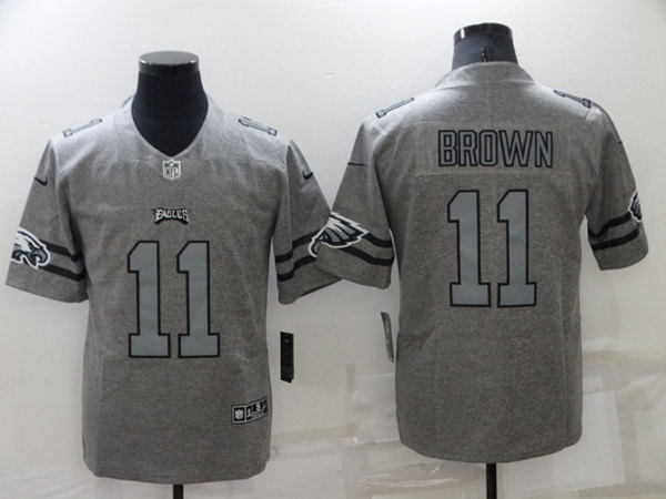 Men's Philadelphia Eagles 11 A. J. Brown Gray Gridiron Team Logo Limited Stitched Jersey