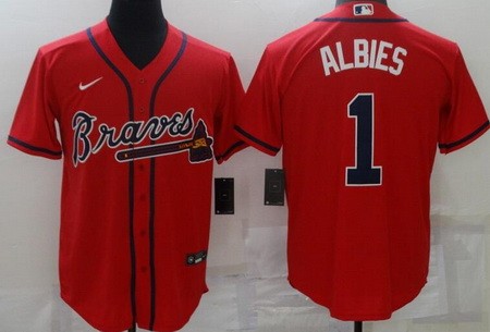 Men's Atlanta Braves #1 Ozzie Albies Red Cool Base Jersey