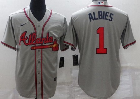 Men's Atlanta Braves #1 Ozzie Albies Gray Cool Base Jersey