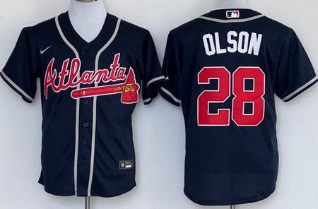 Men's Atlanta Braves #28 Matt Olson Navy Cool Base Jersey