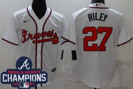 Men's Atlanta Braves #27 Austin Riley White 2021 World Series Champions Cool Base Jersey