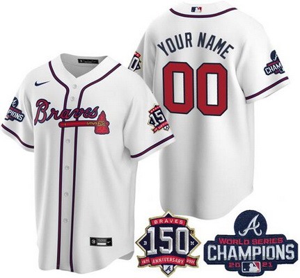 Men's Atlanta Braves Customized White 2021 World Series Champions 150th Anniversary Cool Base Jersey