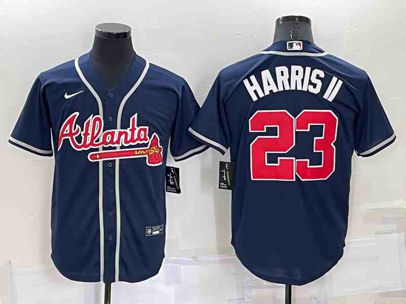Mens Atlanta Braves #23  HARRIS II Navy Alternate Jersey