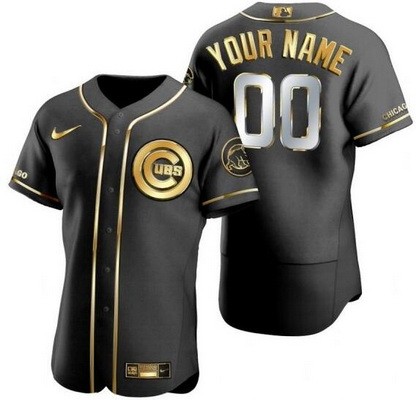 Men's Chicago Cubs Customized Black Gold Authentic Jersey