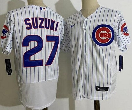 Men's Chicago Cubs #27 Seiya Suzuki White Authentic Jersey