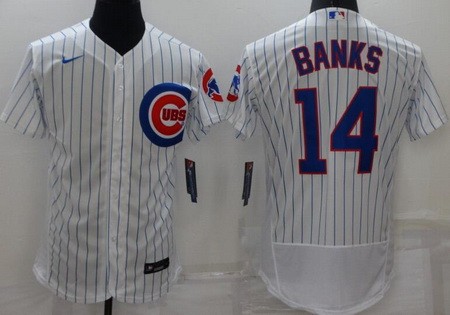 Men's Chicago Cubs #14 Ernie Banks White Authentic Jersey