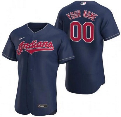 Men's Cleveland Indians Customized Navy Authentic Jersey