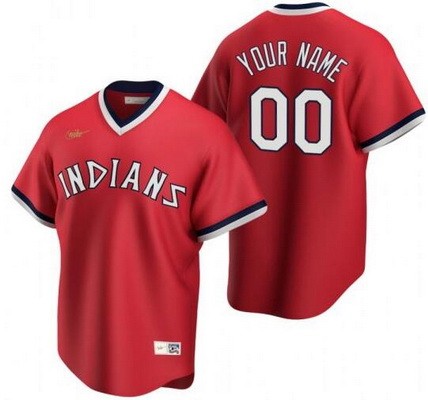 Men's Cleveland Indians Customized Red Cooperstown Collection Cool Base Jersey