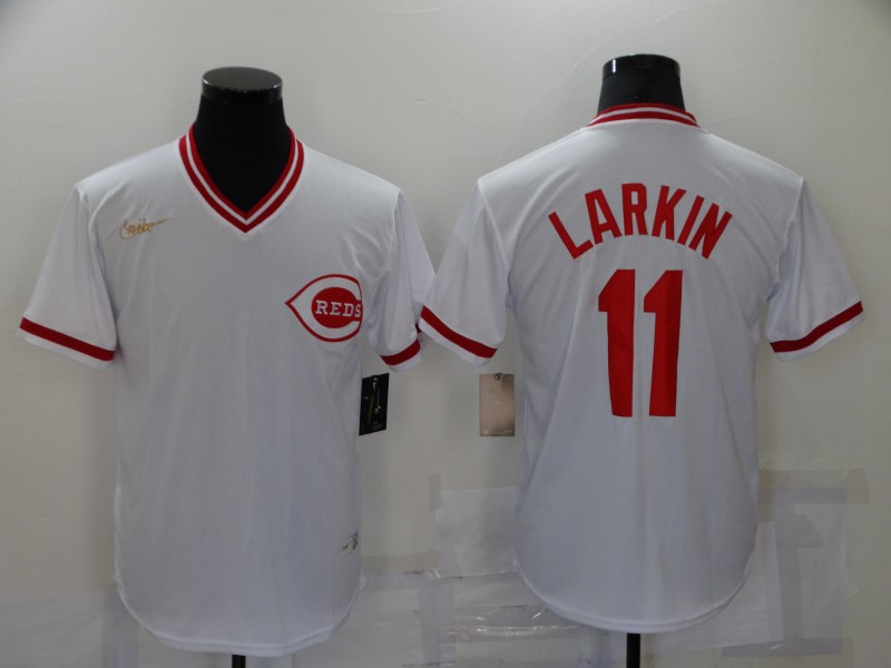 Men's Cincinnati Reds #11 Barry Larkin White Cooperstown Collection Jersey
