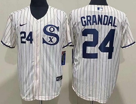 Men's Chicago White Sox #24 Yasmani Grandal Cream Player Name 2021 Field of Dreams Authentic Jersey