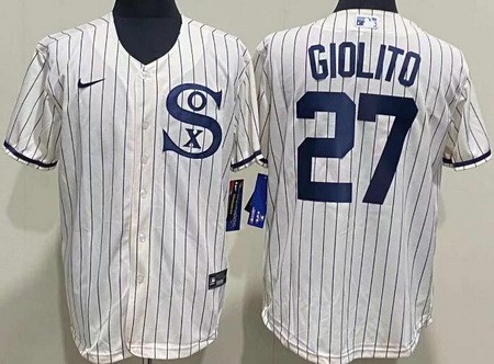 Men's Chicago White Sox #27 Lucas Giolito Cream Player Name 2021 Field of Dreams Cool Base Jersey