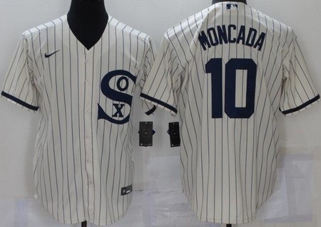 Men's Chicago White Sox #10 Yoan Moncada Cream Player Name 2021 Field of Dreams Cool Base Jersey