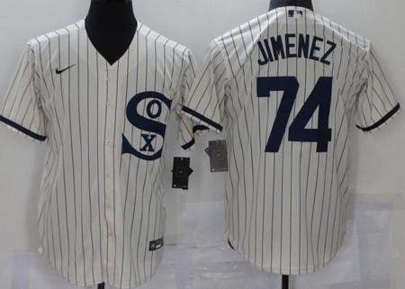 Men's Chicago White Sox #74 Eloy Jimenez Cream Player Name 2021 Field of Dreams Cool Base Jersey