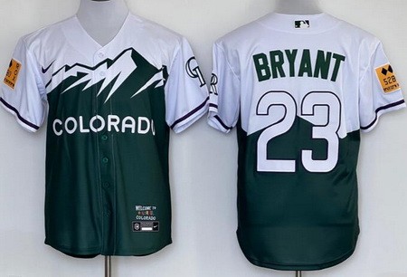 Men's Colorado Rockies #23 Kris Bryant Green 2022 City Connect Cool Base Jersey