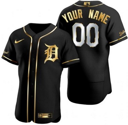 Men's Women Youth Detroit Tigers Customized Black Gold Authentic Jersey