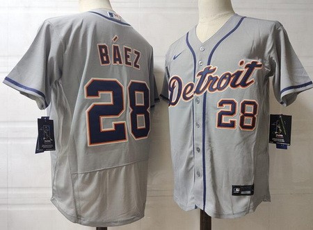 Men's Detroit Tigers #28 Javier Baez Gray Authentic Jersey