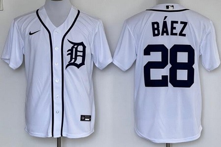 Men's Detroit Tigers #28 Javier Baez White Cool Base Jersey