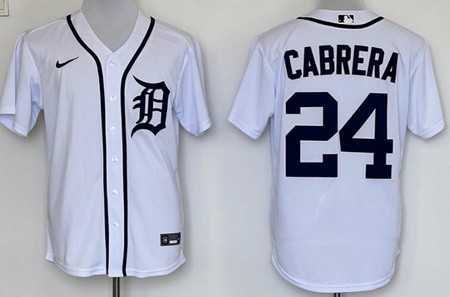 Men's Detroit Tigers #24 Miguel Cabrera White Cool Base Jersey