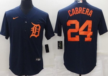 Men's Detroit Tigers #24 Miguel Cabrera Navy Alternate Cool Base Jersey