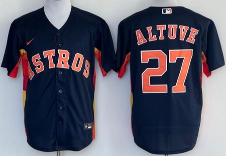 Men's Houston Astros #27 Jose Altuve Navy Cool Base Jersey