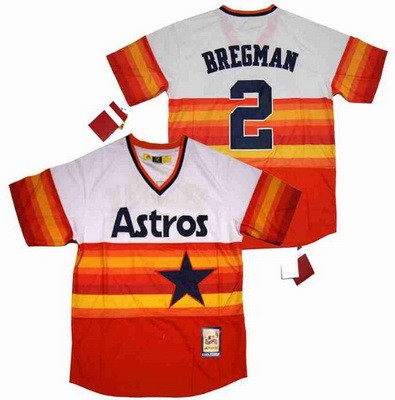 Men's Houston Astros #2 Alex Bregman White Orange Cooperstown Throwback Cool Base Jersey