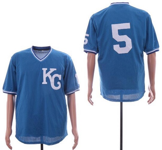 Men's Kansas City Royals #5 George Brett Blue Mesh Throwback Jersey
