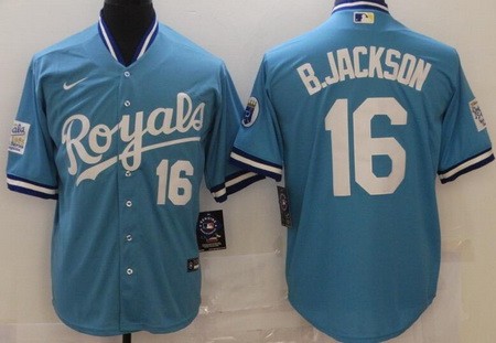 Men's Kansas City Royals #16 Bo Jackson Light Blue 1985 Throwback Cool Base Jersey