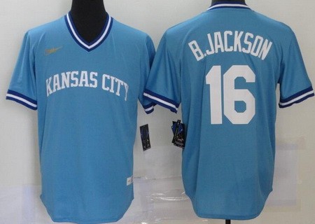 Men's Kansas City Royals #16 Bo Jackson Light Blue 2020 Cooperstown Collection Jersey