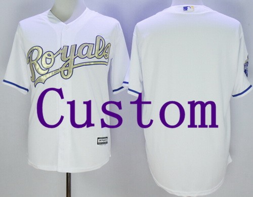 Men's Women Youth Kansas City Royals Customized White Gold 2015 Champions Cool Base Jersey
