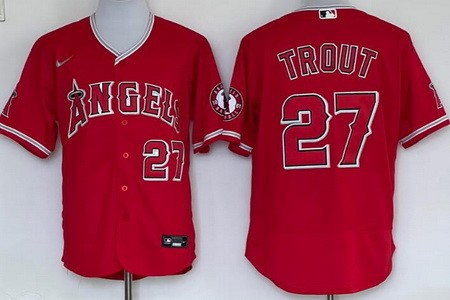 Men's Los Angeles Angels #27 Mike Trout Red Cool Base Jersey