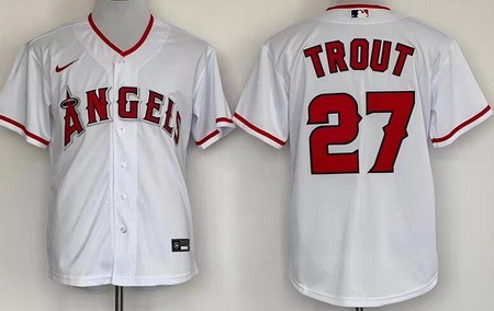 Men's Los Angeles Angels #27 Mike Trout White Cool Base Jersey
