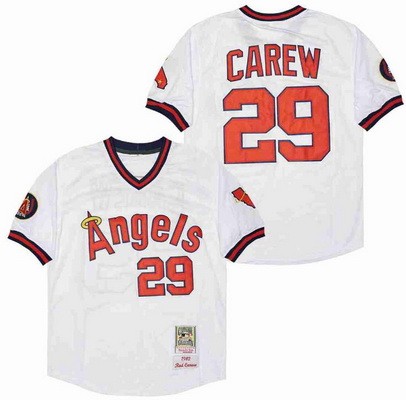 Men's Los Angeles Angels #29 Rod Carew White 1982 Throwback Jersey