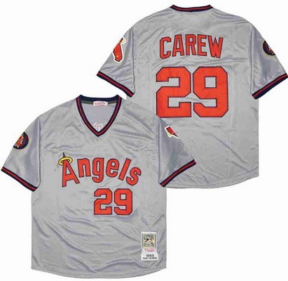 Men's Los Angeles Angels #29 Rod Carew Gray 1985 Throwback Jersey