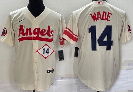 Men's Los Angeles Angels #14 Tyler Wade Cream 2022 City Connect Player Number Cool Base Jersey