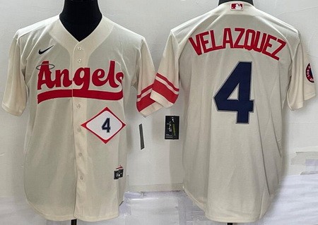 Men's Los Angeles Angels #4 Andrew Velazquez Cream 2022 City Connect Player Number Cool Base Jersey