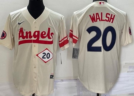 Men's Los Angeles Angels #20 Jared Walsh Cream 2022 City Connect Player Number Cool Base Jersey