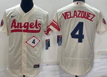 Men's Los Angeles Angels #4 Andrew Velazquez Cream 2022 City Connect Authentic Jersey