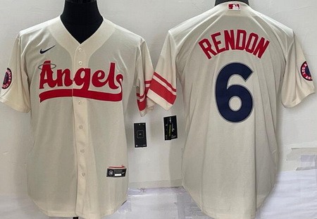 Men's Los Angeles Angels #6 Anthony Rendon Cream 2022 City Connect Cool Base Jersey