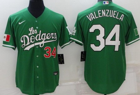 Men's Los Angeles Dodgers #34 Fernando Valenzuela Green Mexican 2022 Cool Base Jersey