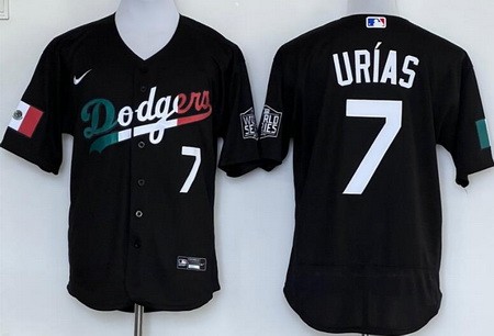 Men's Los Angeles Dodgers #7 Julio Urias Black Geeen White Red Mexican World Series Cool Base Jersey