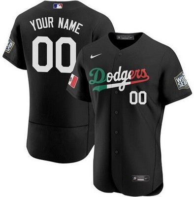 Men's Women You Los Angeles Dodgers Customized Black Geeen White Red Mexican World Series Authentic Jersey