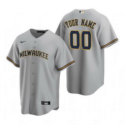 Men's  Women Youth Milwaukee Brewers Customized Gray Road 2020 Cool Base Jersey
