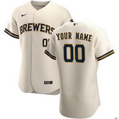 Men's  Women Youth Milwaukee Brewers Customized Cream Authentic Jersey