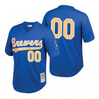 Men's  Women Youth Milwaukee Brewers Customized Blue Throwback Mesh Jersey
