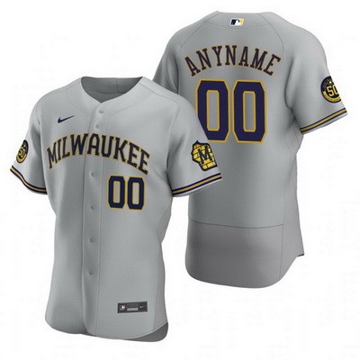 Men's  Women Youth Milwaukee Brewers Customized Gray 50th Anniversary Authentic Jersey