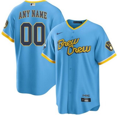 Men's  Women Youth Milwaukee Brewers Customized Powder Blue 2022 City Connect Cool Base Jersey