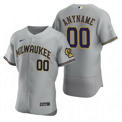Men's  Women Youth Milwaukee Brewers Customized Gray Authentic Jersey
