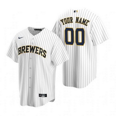 Men's  Women Youth Milwaukee Brewers Customized White Stripes 2020 Cool Base Jersey
